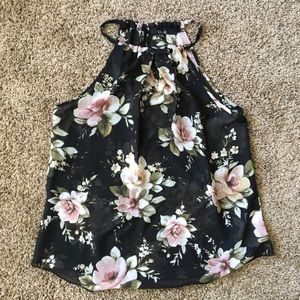 Black and Pink Floral Sheer Tank Top